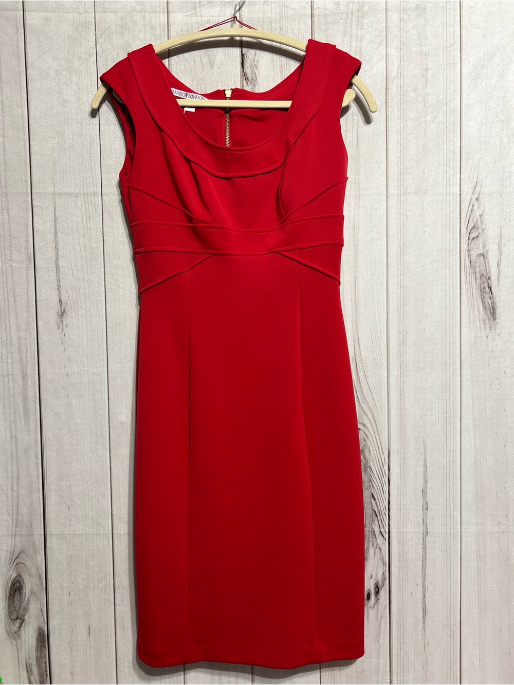 Maggy London Red Sleeveless Midi Sheath Dress Size 4